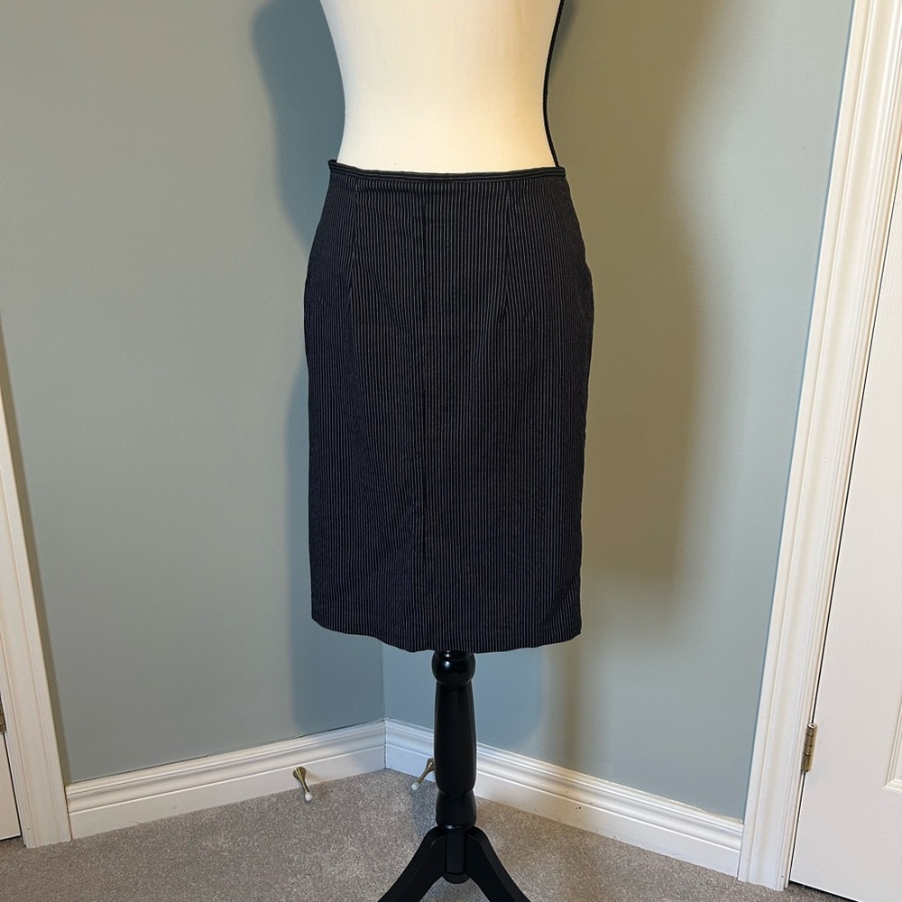 Brenda Beddome Black Pinstripe Pencil Skirt | Exposed Zip